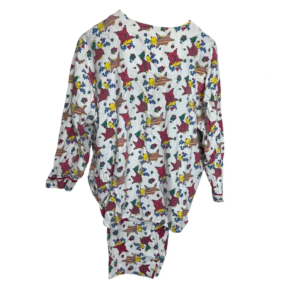 Womens Pajama Set 24W Vintage Kmart 80s Christmas Reindeer Print Long‎ Sleeve